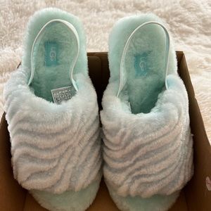 UGG fluffy mint green slippers